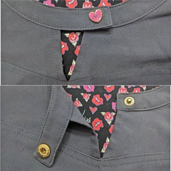 BETSEY JOHNSON Gray Ruched Short Sleeve Scrubs Shirt Keyhole w/Charm Size M - Picture 3 of 5